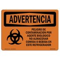 Signmission OSHA Warning Sign, 18" Height, 24" Width, Aluminum, Biohazard No Food Or Drink Spanish, Landscape OS-WS-A-1824-L-12500